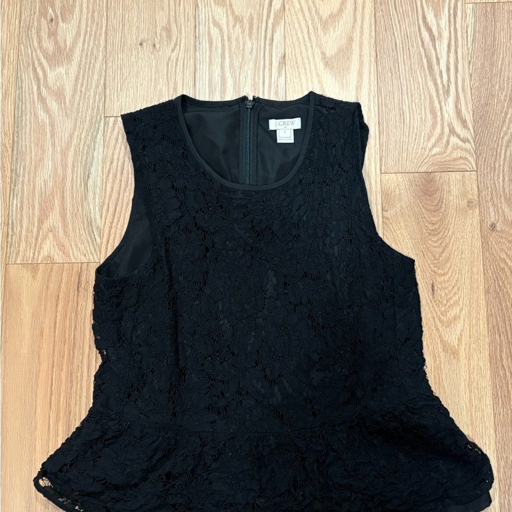 J. Crew Black Lace Sleeveless Peplum Top 2